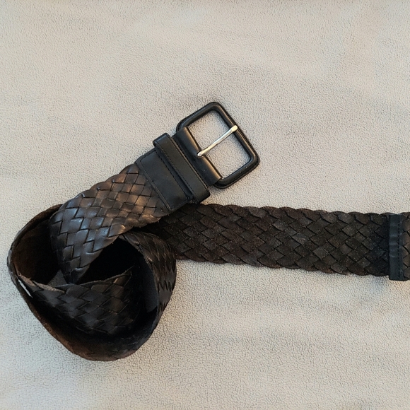 Club Monaco Women's Woven Rina Centur Black Noir Leather Belt Size M/L - Picture 3 of 8